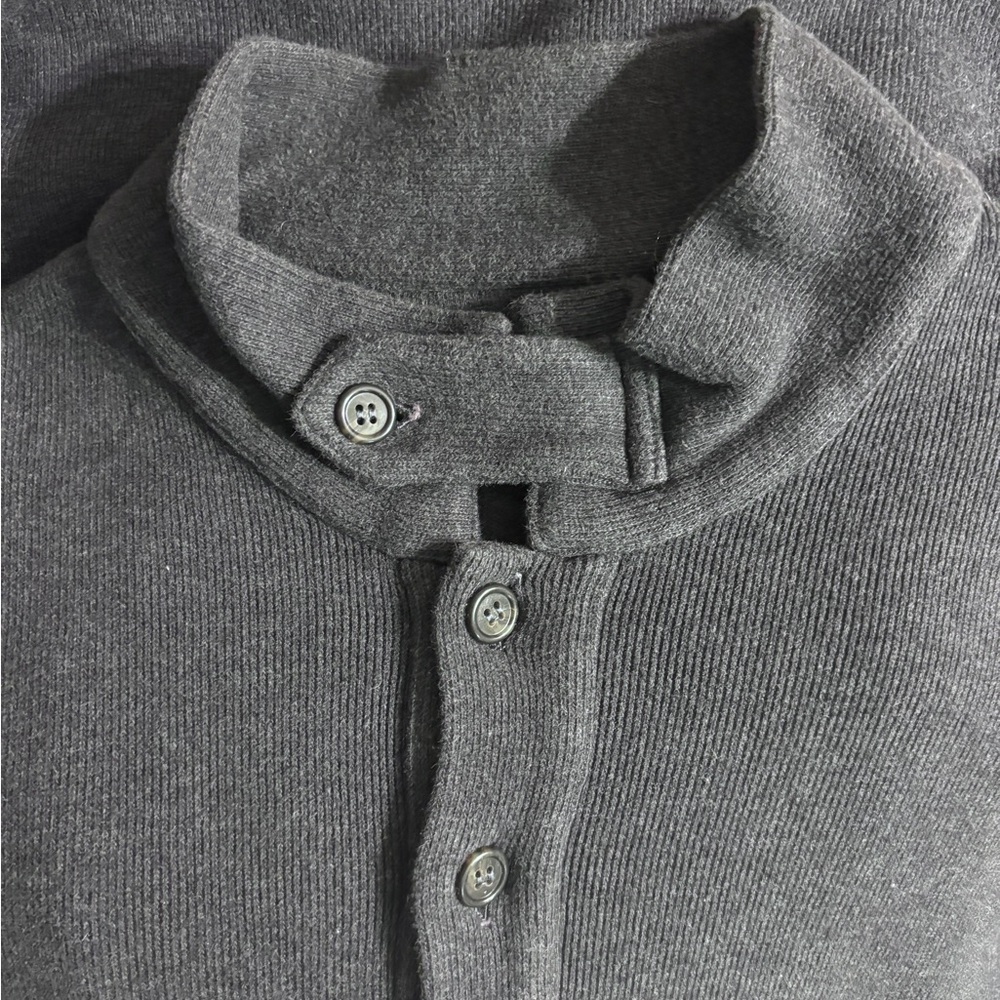 COACH Heavy Grey Ribbed Cotton Mock Neck Henley Pullover Sweater - Picture 8 of 9